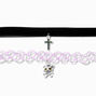 Black Cord Cross &amp; Purple Tattoo Skull Choker Necklaces &#40;2 Pack&#41;,