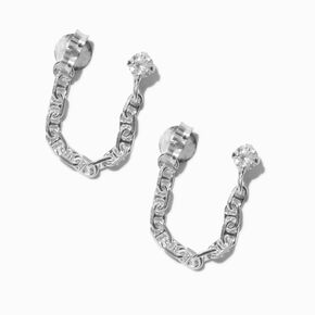 Boucles d&rsquo;oreilles avant-arri&egrave;re languettes de canette zircon cubique couleur argent&eacute;e C LUXE by Claire&#39;s,