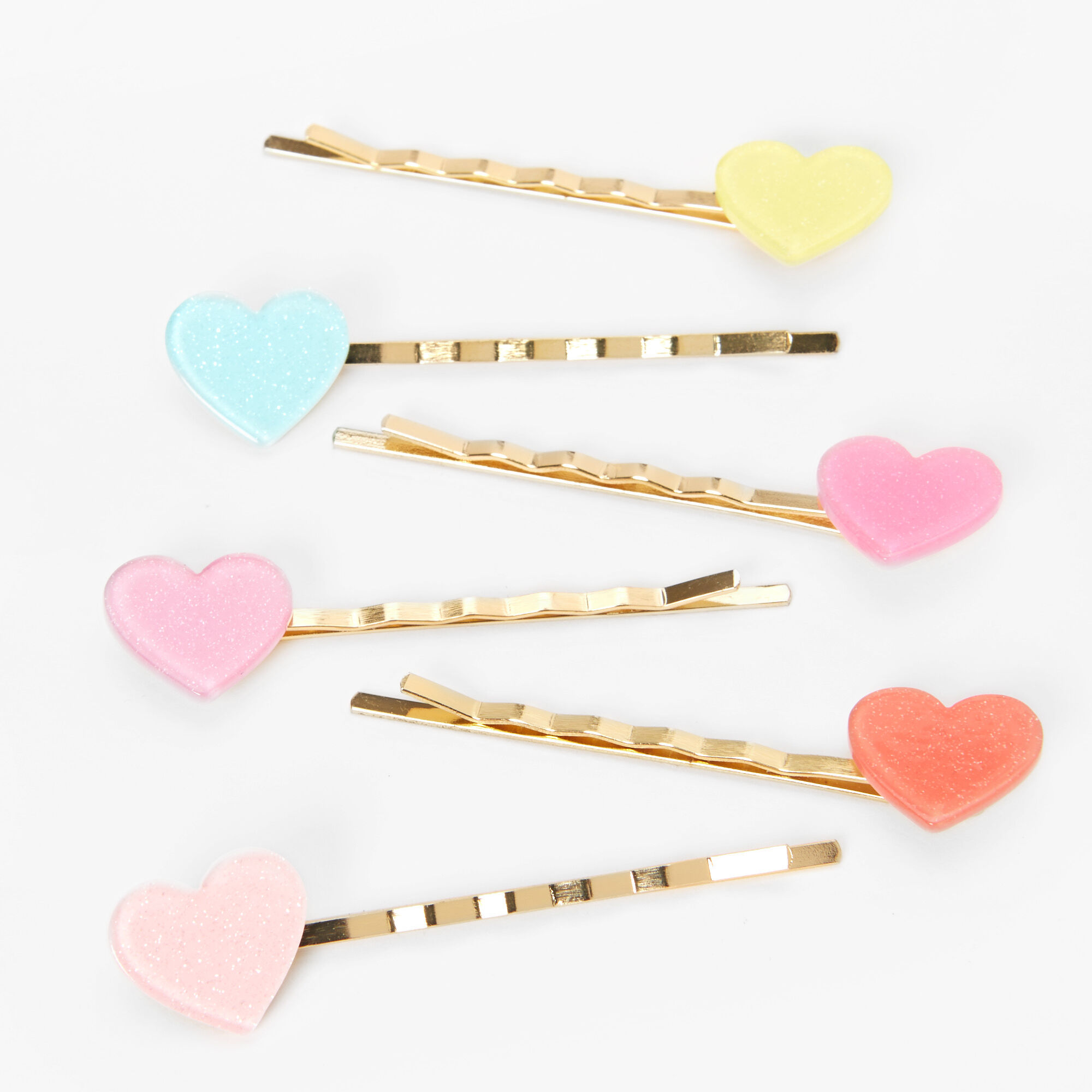 Claire's Épingles à cheveux cœur pastel couleur dorée - Lot de 6