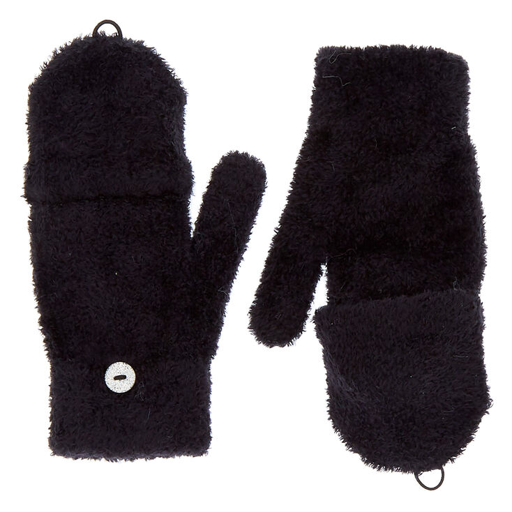 Fingerless Gloves With Mitten Flap - Black | Claire's