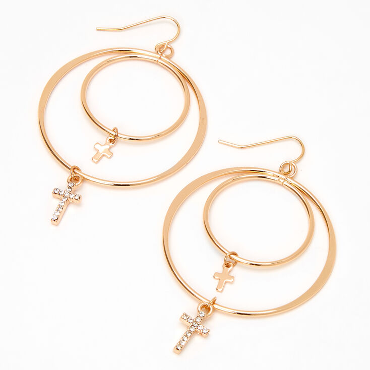 Gold Cross Double Hoop Earrings,