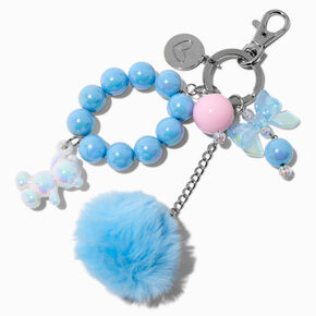 Blue Pom Pom Chrome Teddy Bear Charm Keychain,