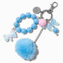 Blue Pom Pom Chrome Teddy Bear Charm Keychain,