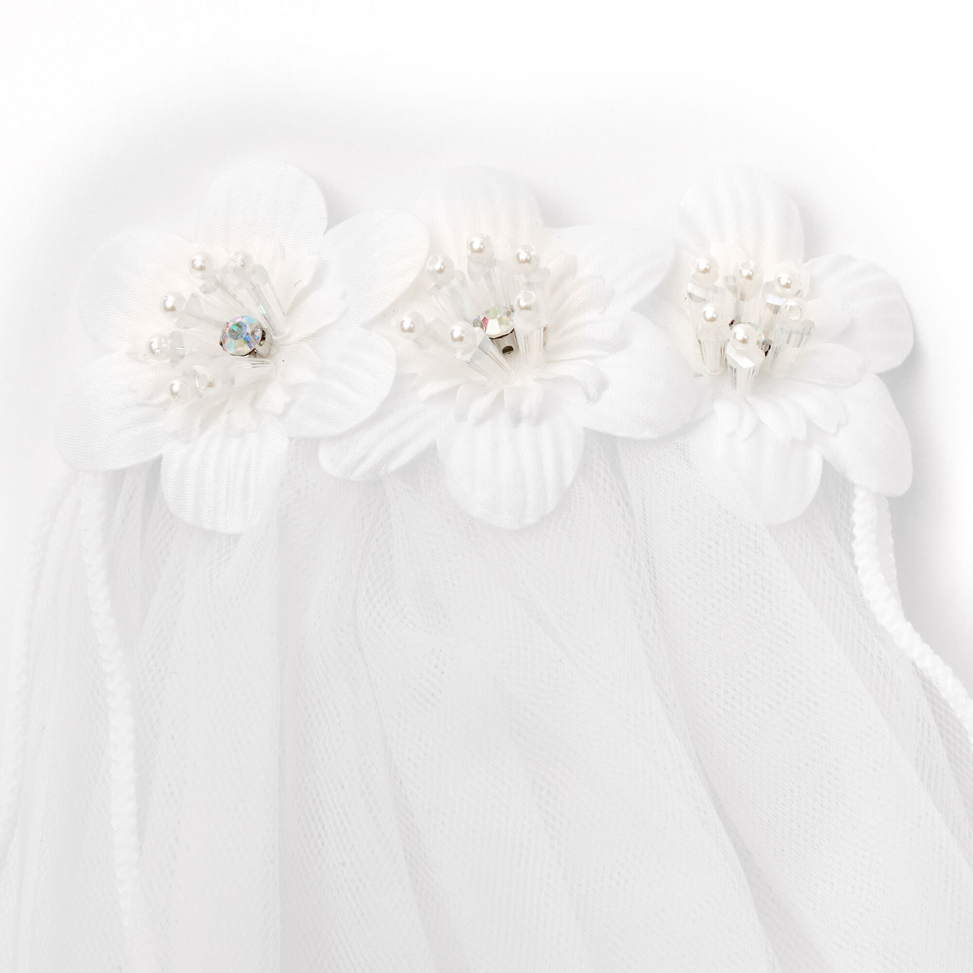 Claire's Club Pearled Floral Veil - White,