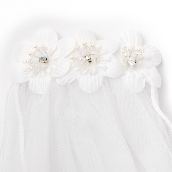 Claire&#39;s Club Pearled Floral Veil - White,