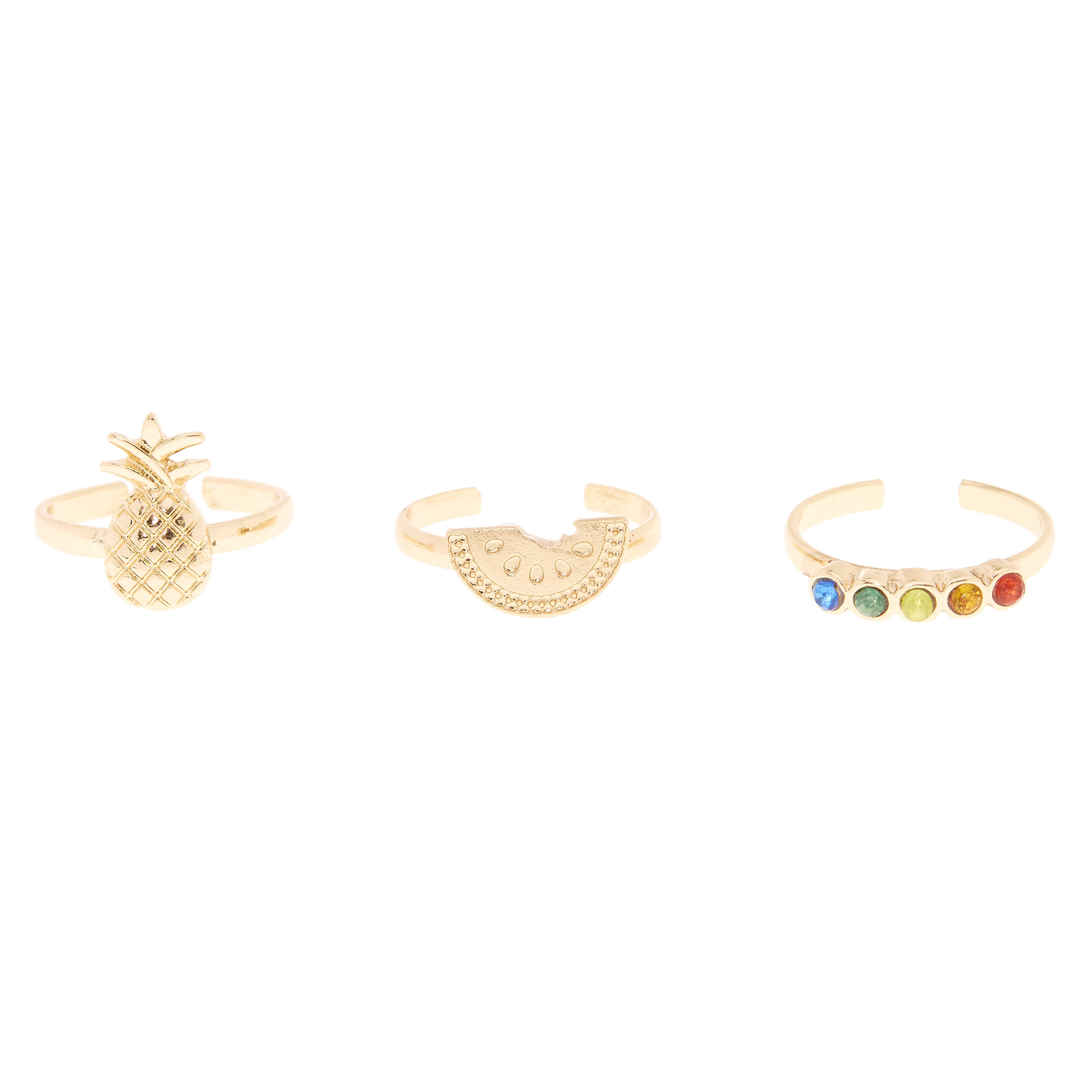 Gold Rainbow Fruit Toe Rings - 3 Pack,