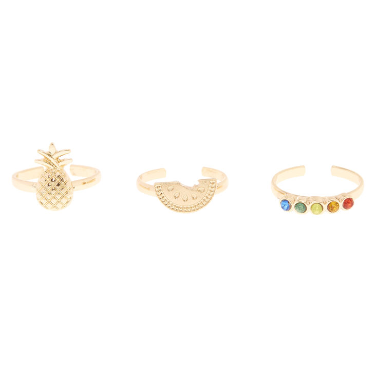 Gold Rainbow Fruit Toe Rings - 3 Pack,