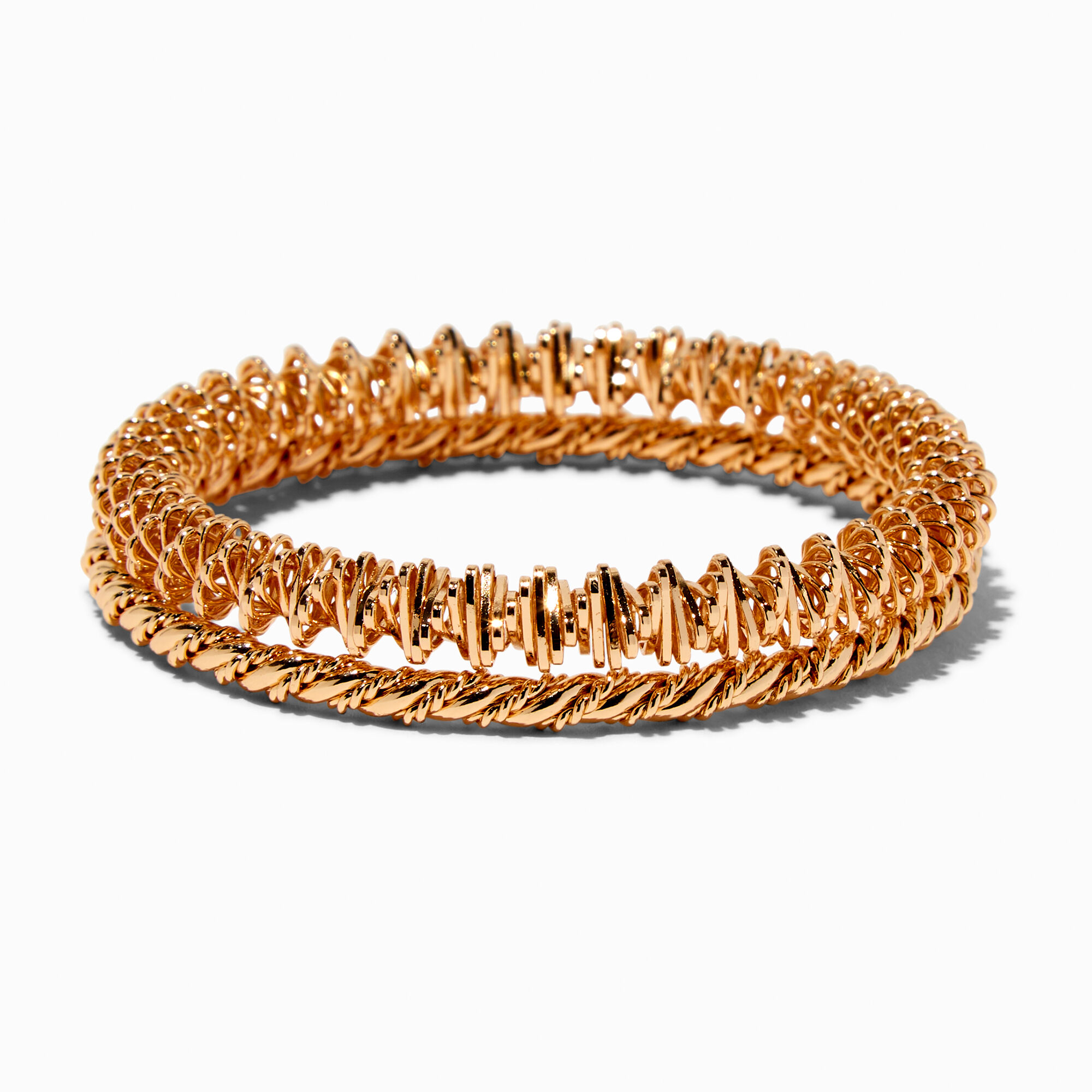 Gold tone Bangle Stretch Bracelets 2 Pack