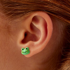 Green Frog Head Stud Earrings ,