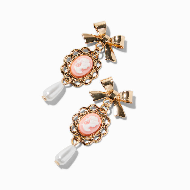 Pink Cameo Pearl Gold-tone 1.5&quot; Drop Earrings ,