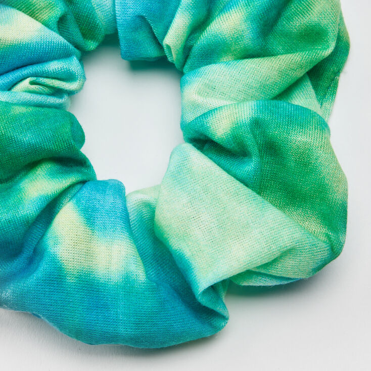 Medium Blue &amp; Green Tie Dye Hair Scrunchie,