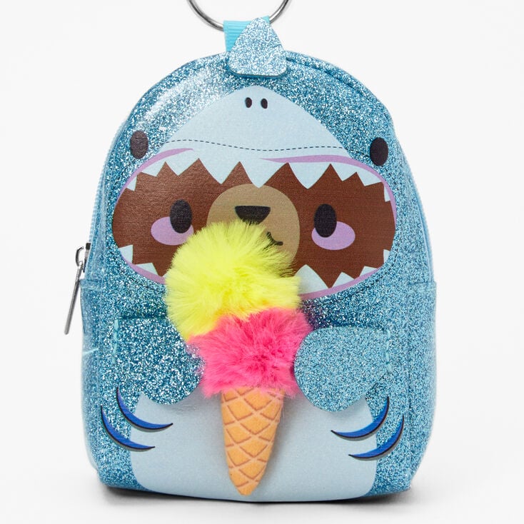 Glitter Shark Costume Bear Mini Backpack Keyring,