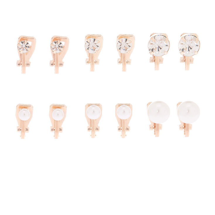 Claire's Lot de 6 paires de clous d'oreille à clip couleur doré rose