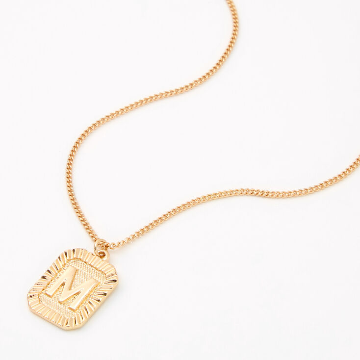 Gold Initial Rectangle Medallion Pendant Necklace - M,