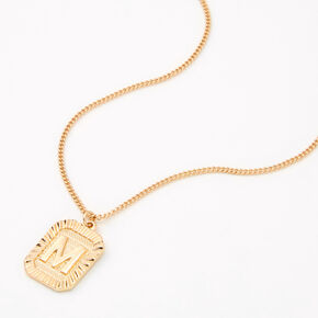 Gold Initial Rectangle Medallion Pendant Necklace - M,