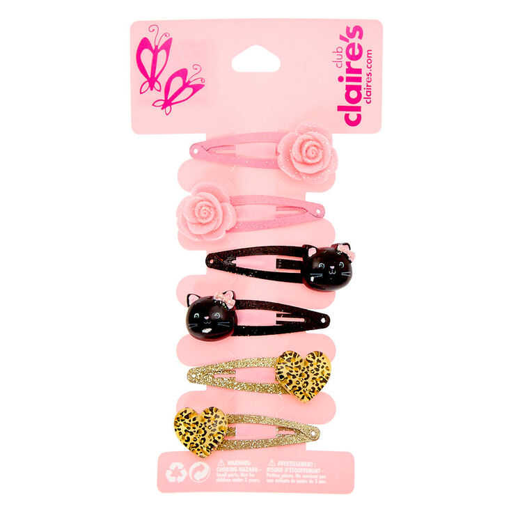 Claire&#39;s Club Glitter Cat Snap Hair Clips - 6 Pack,