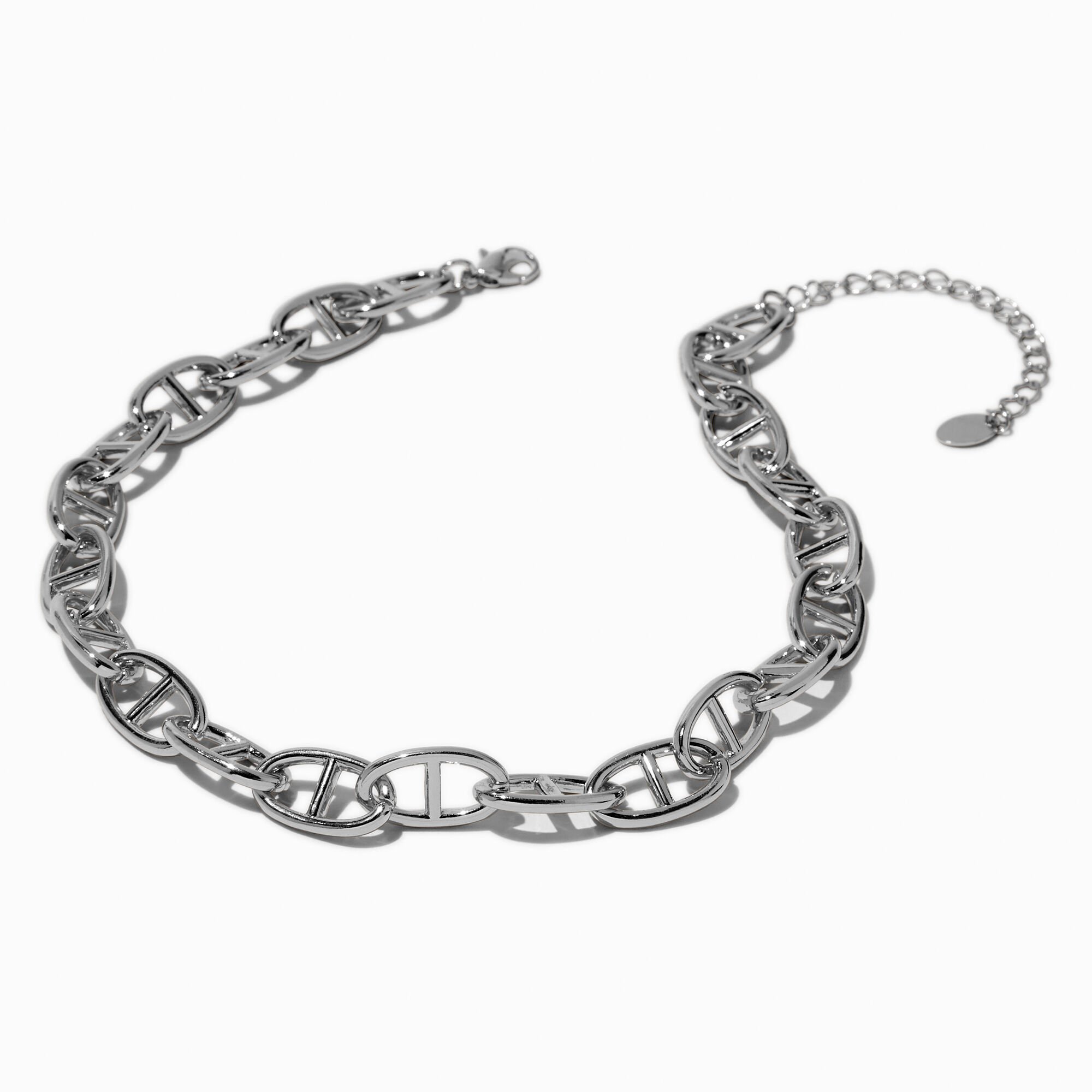 Silver-tone Chunky Pop Tab Chain Necklace,