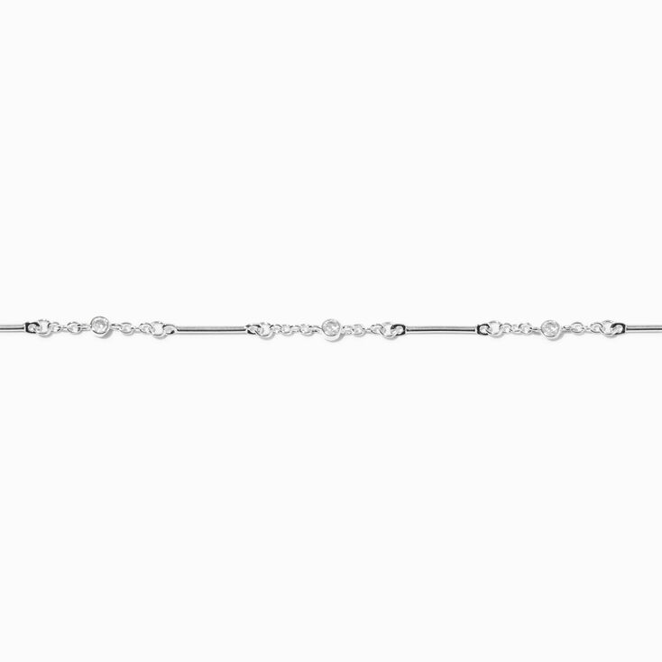 Silver-tone Bar &amp; Cubic Zirconia Chain Bracelet,