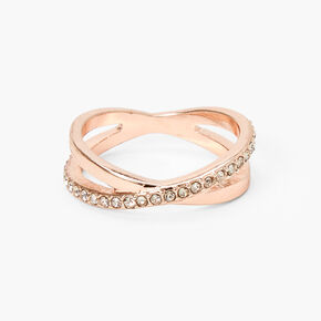 Rose Gold Embellished Criss Cross Ring,