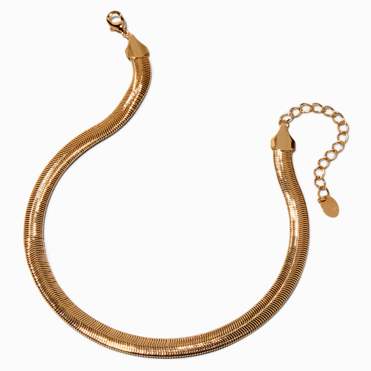 Gold-tone Thick Herringbone Chain Collar Necklace ,