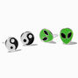 Sterling Silver Yin Yang &amp; Alien Stud Earrings - 2 Pack,