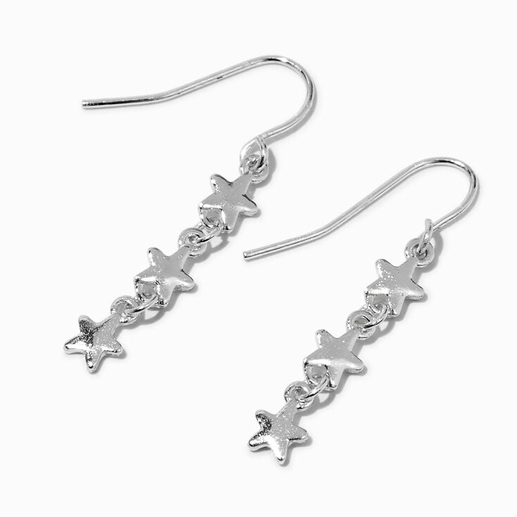 Silver-tone Stars Linear 1&quot; Drop Earrings ,