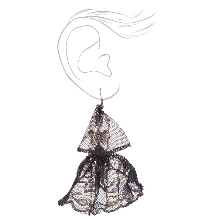 Silver 3.5&quot; Ghostly Skeleton Drop Earrings - Black,