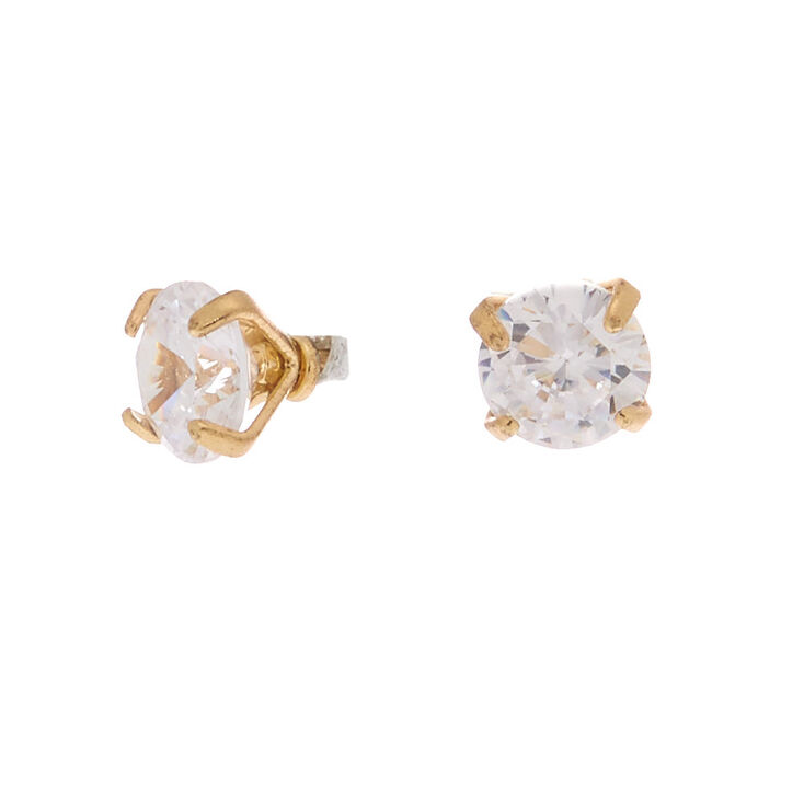 Gold Cubic Zirconia Round Martini Stud Earrings - 4MM,