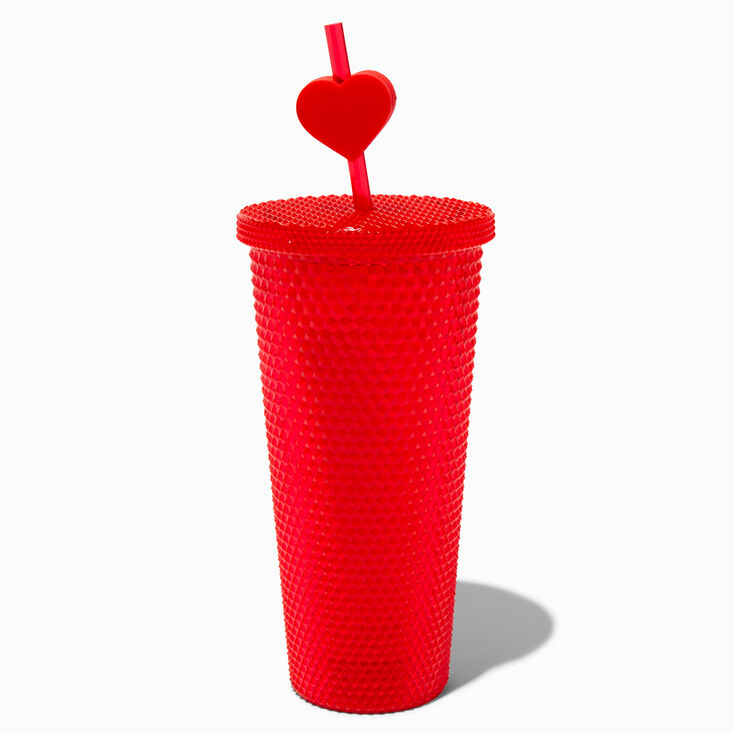 Red Studded Tumbler with Heart Straw