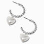 Silver-tone Twisted 30mm Hoops with Pearl Puffy Hearts ,