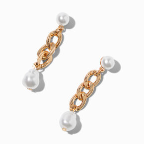 Pearl &amp; Gold-tone Cuban Chain 2&quot; Drop Earrings,