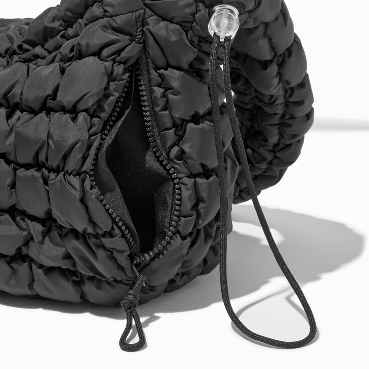 Black Puffy Sling Shoulder Bag,