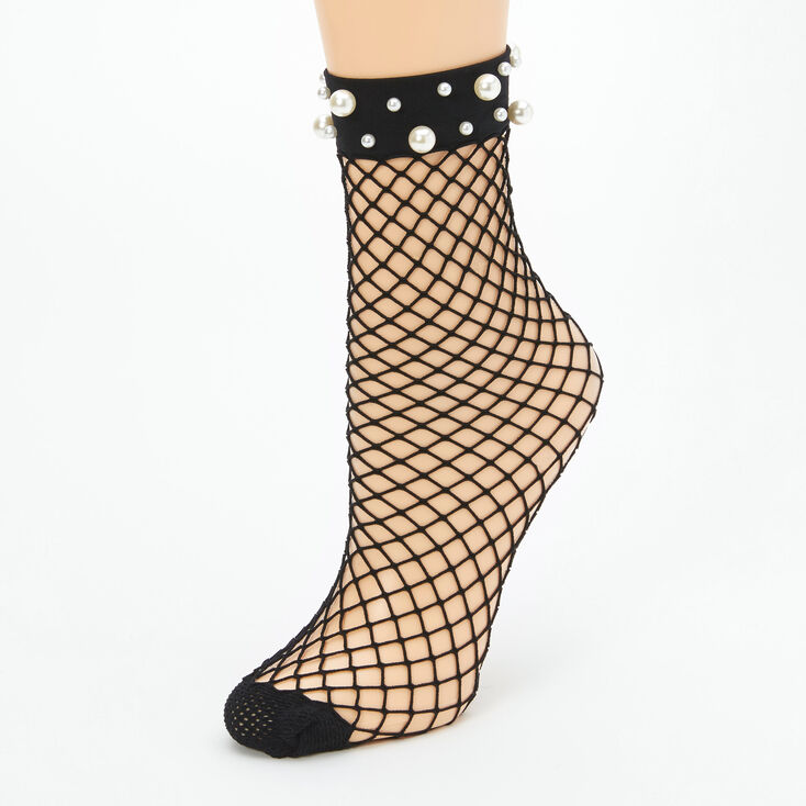 Black &amp; Pearl Fishnet Crew Socks,