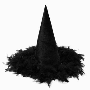 Black Feather Trim Witch Hat,