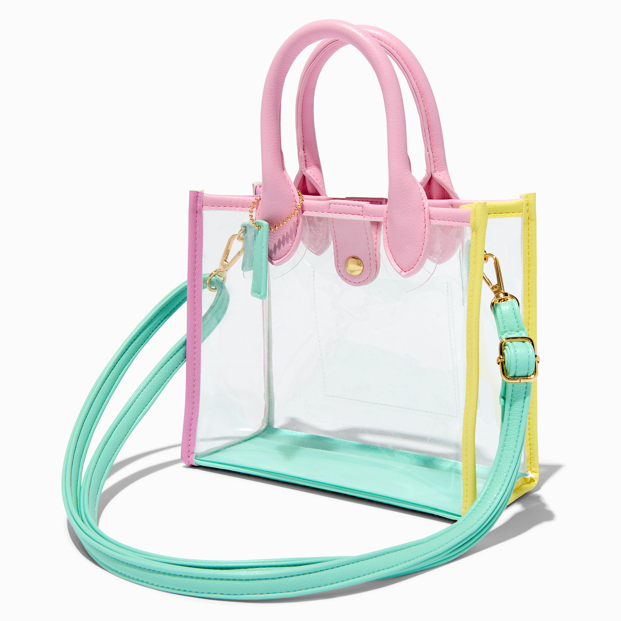 Sac cabas bandouliere transparent color block pastel