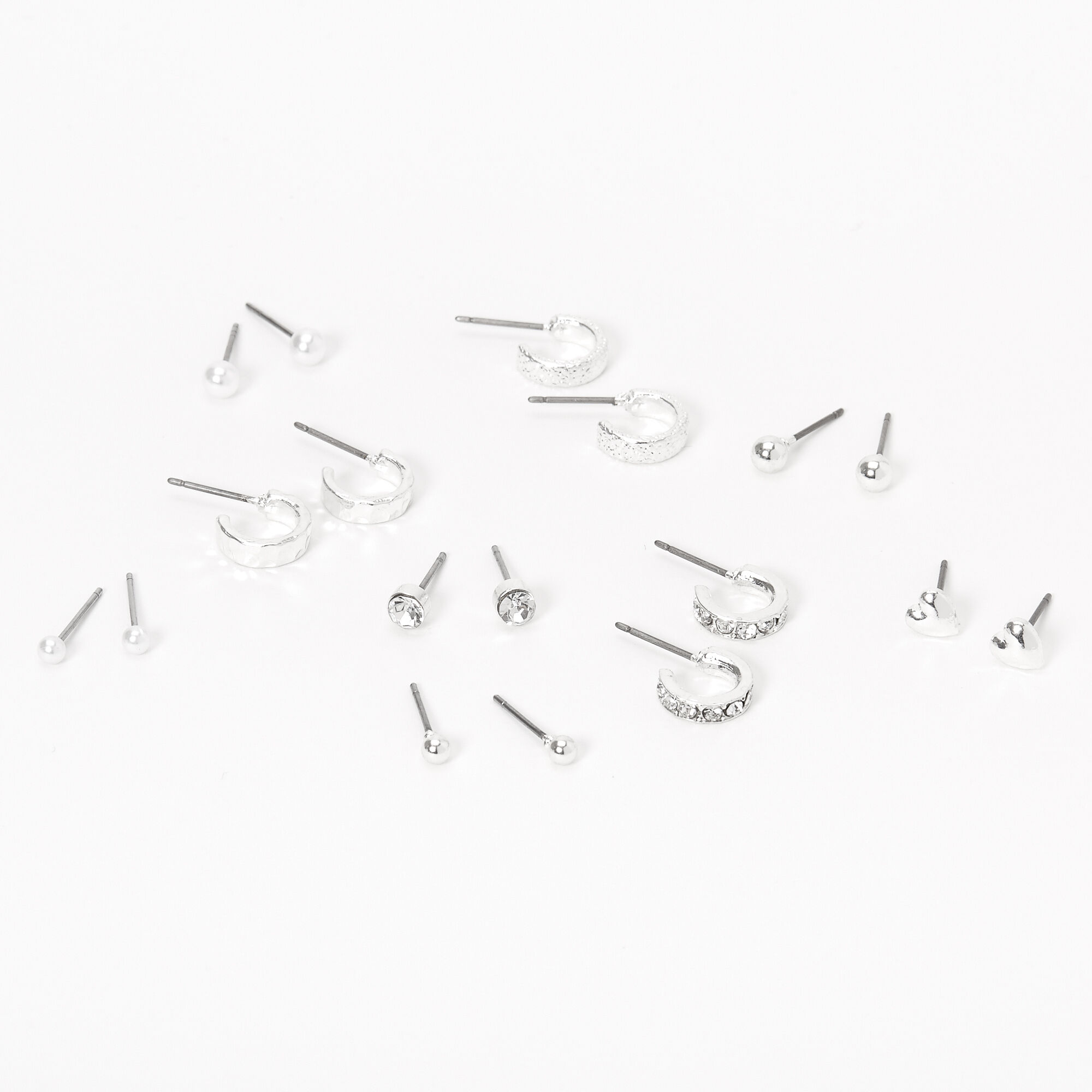 Claires Girls Mixed Metal Crystal Marble Mixed Earrings 9 Pack