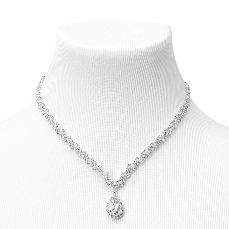 Silver Crystal Teardrop V-Neck Jewellery Set - 2 Pack,