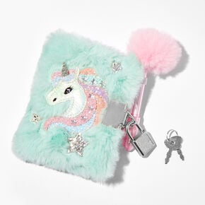Claire&#39;s Club Mint Unicorn Furry Mini Lock Diary,