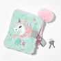Claire&#39;s Club Mint Unicorn Furry Mini Lock Diary,