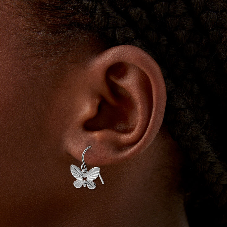 Boucles d&rsquo;oreilles papillon couleur argent&eacute;e - Lot de 3,
