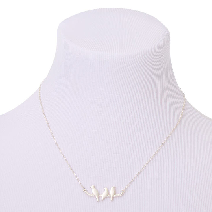 Silver Birds On Tree Branch Pendant Necklace,