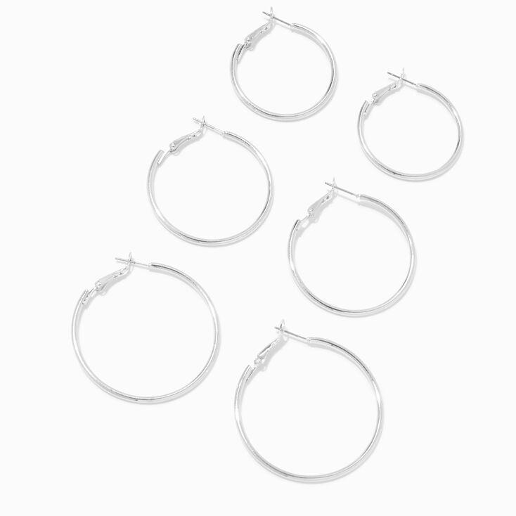 Silver Graduated Hinge Hoop Earrings - 3 Pack