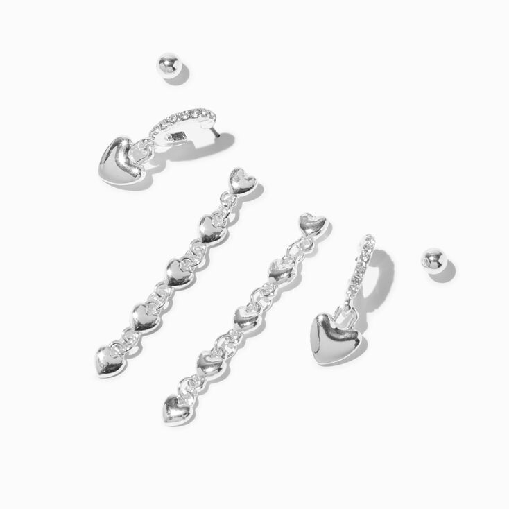 Silver-tone Bubble Heart Earring Stackables Set - 3 Pack,