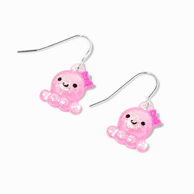 Pink Glitter Octopus 0.5" Drop Earrings 