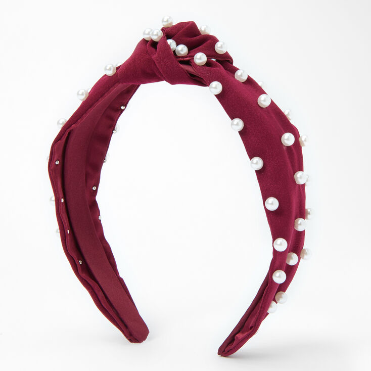 Pearl Knotted Headband - Burgundy,