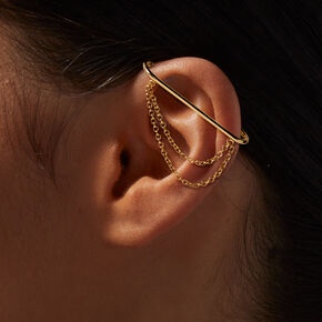 Gold-tone Faux Industrial Chain Earring,