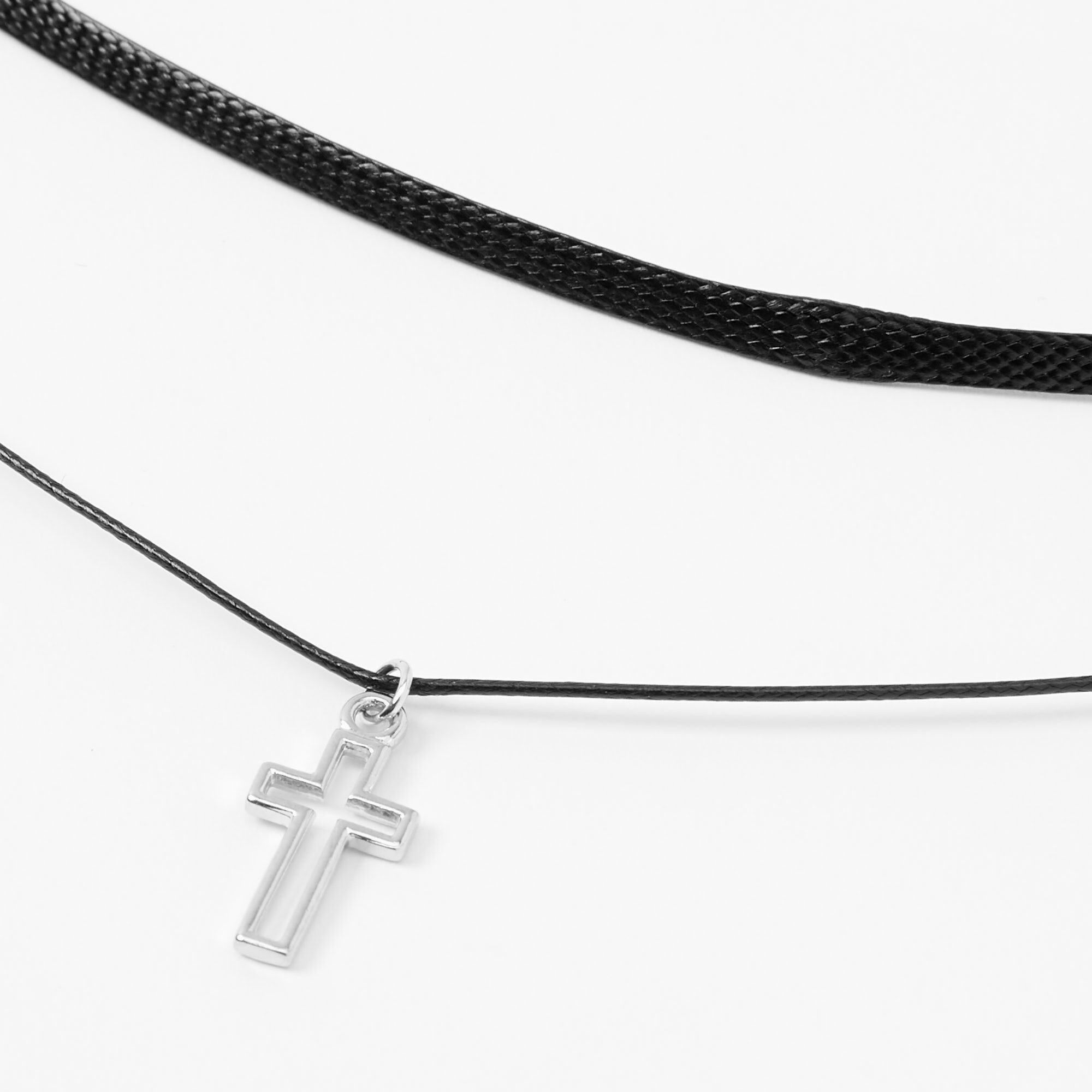 Silver-tone Cross Outline Multi-Strand Choker Necklace,