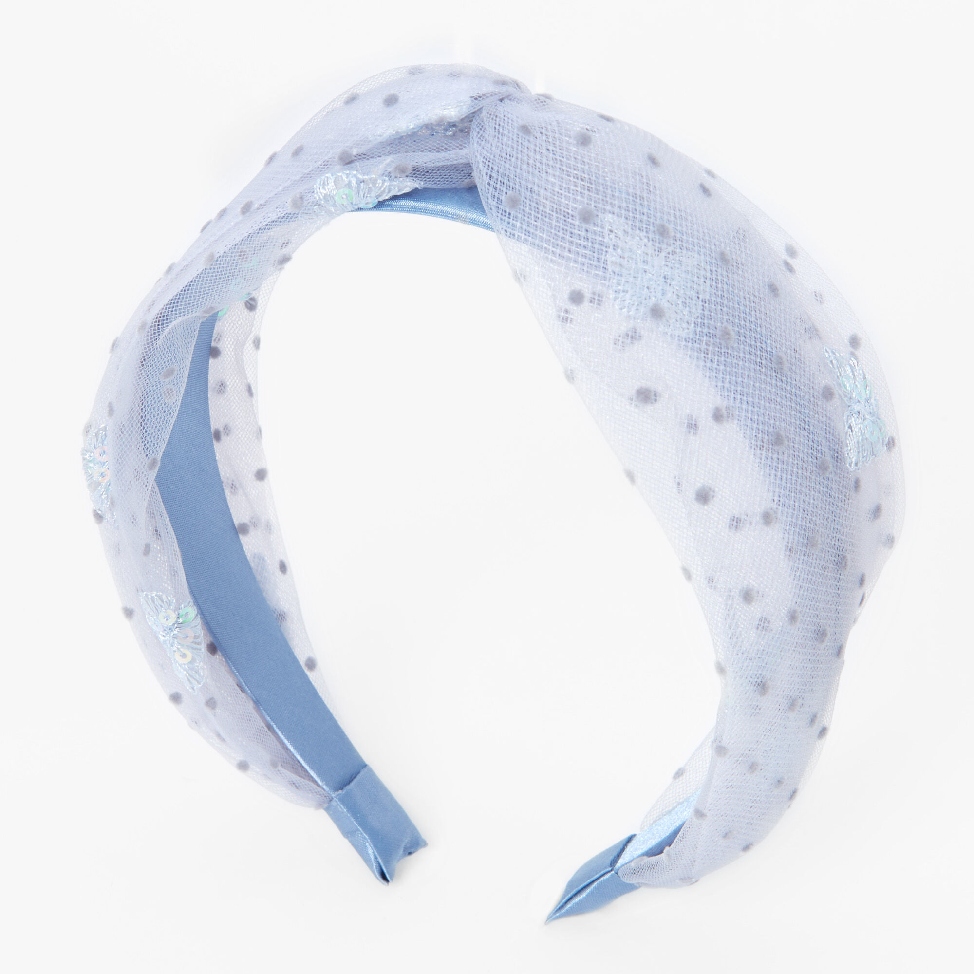 Serre-tête papillon à pois bleus,