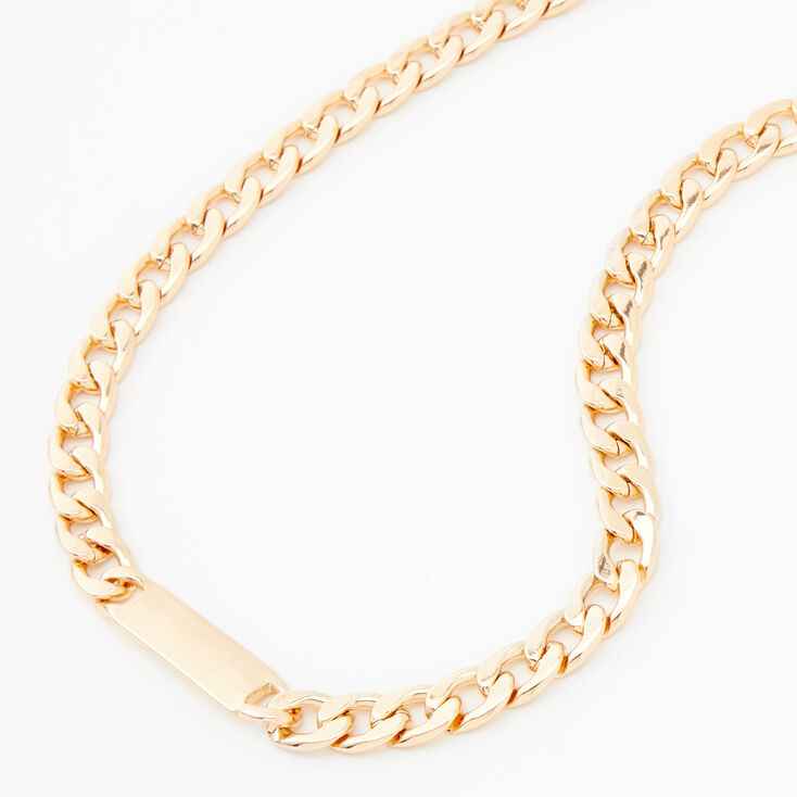 Gold ID Tag Chain Necklace,