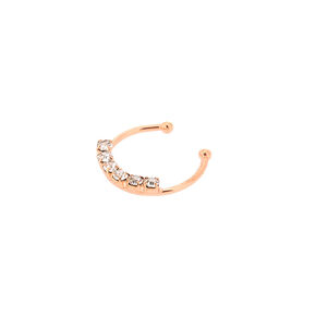 Rose Gold-tone Stainless Steel Crystal Faux Septum Nose Ring,